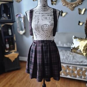Social Collision Punk Indie Sleaze Plaid Mini Skirt with Suspenders Small